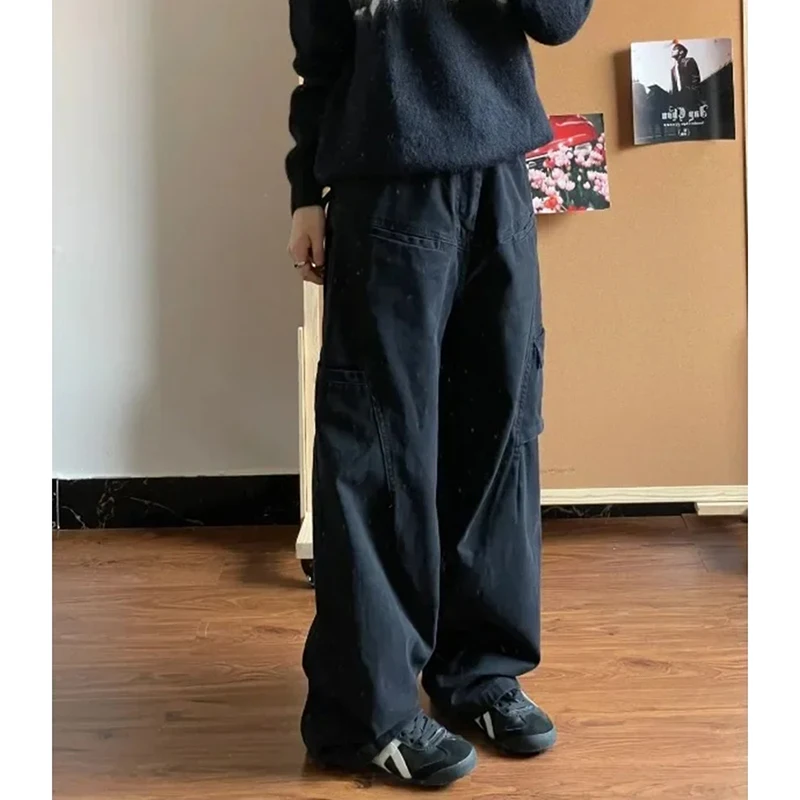 

Japanese Harajuku Black Cargo Jeans Women's Oversized Gothic Korean Streetwear Men Women Baggy Denim Fashion Trousers