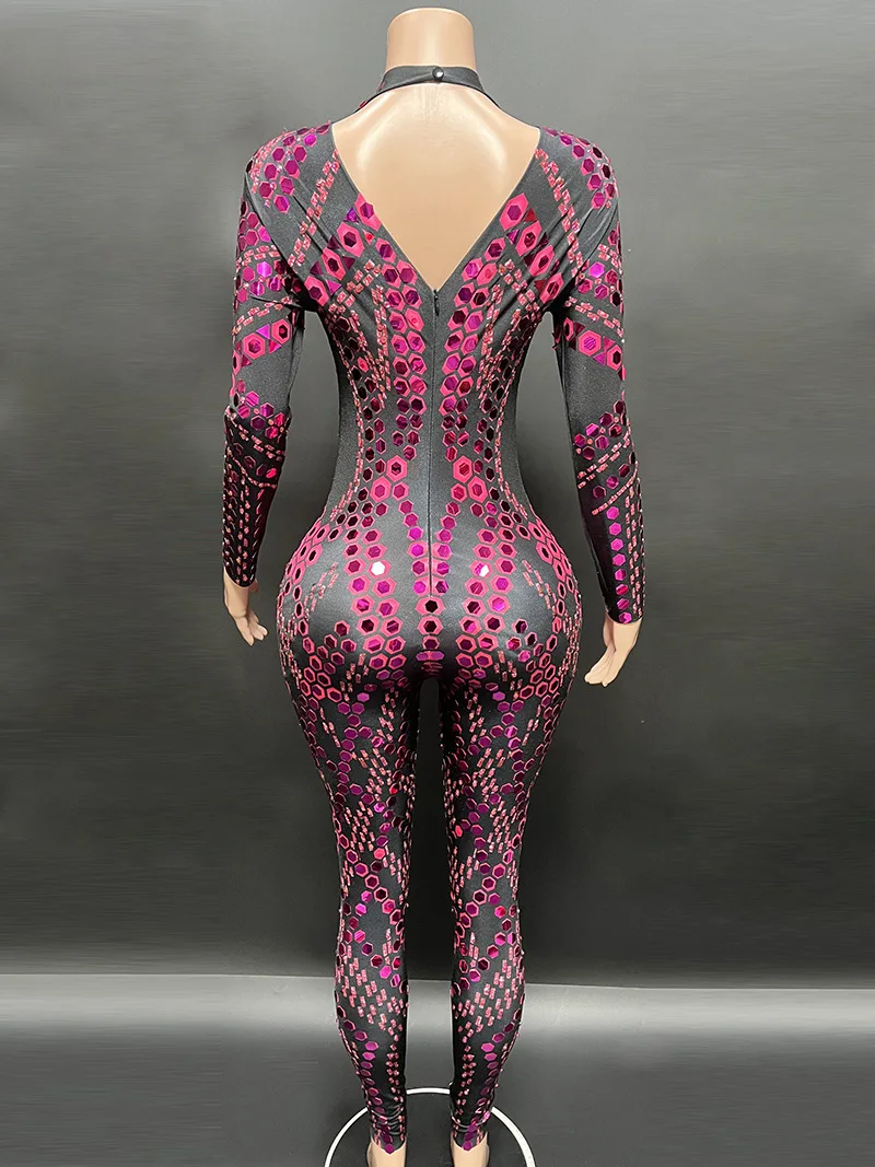 2023 Customized New Long Sleeve Rhinestone High Elastic Sequins Sexy Tight jumpsuit Birthday Party Long Dress Performance Dress