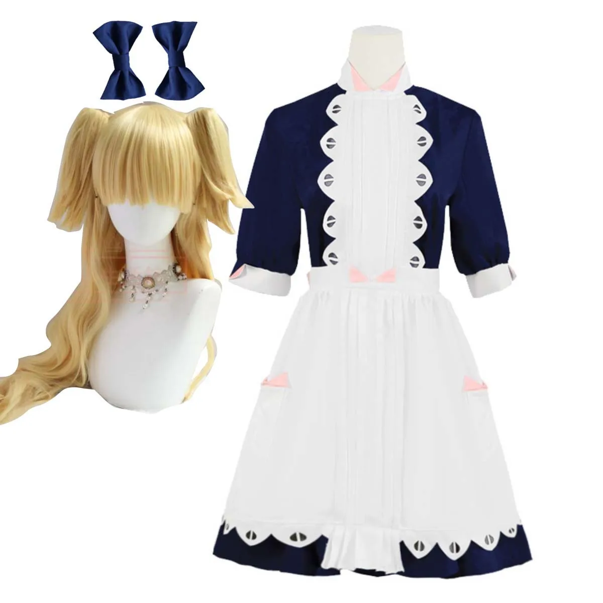 

Women Anime Shadows House Emilyko Cosplay Maid Dress Outfit Or Blonde Wavy Wig