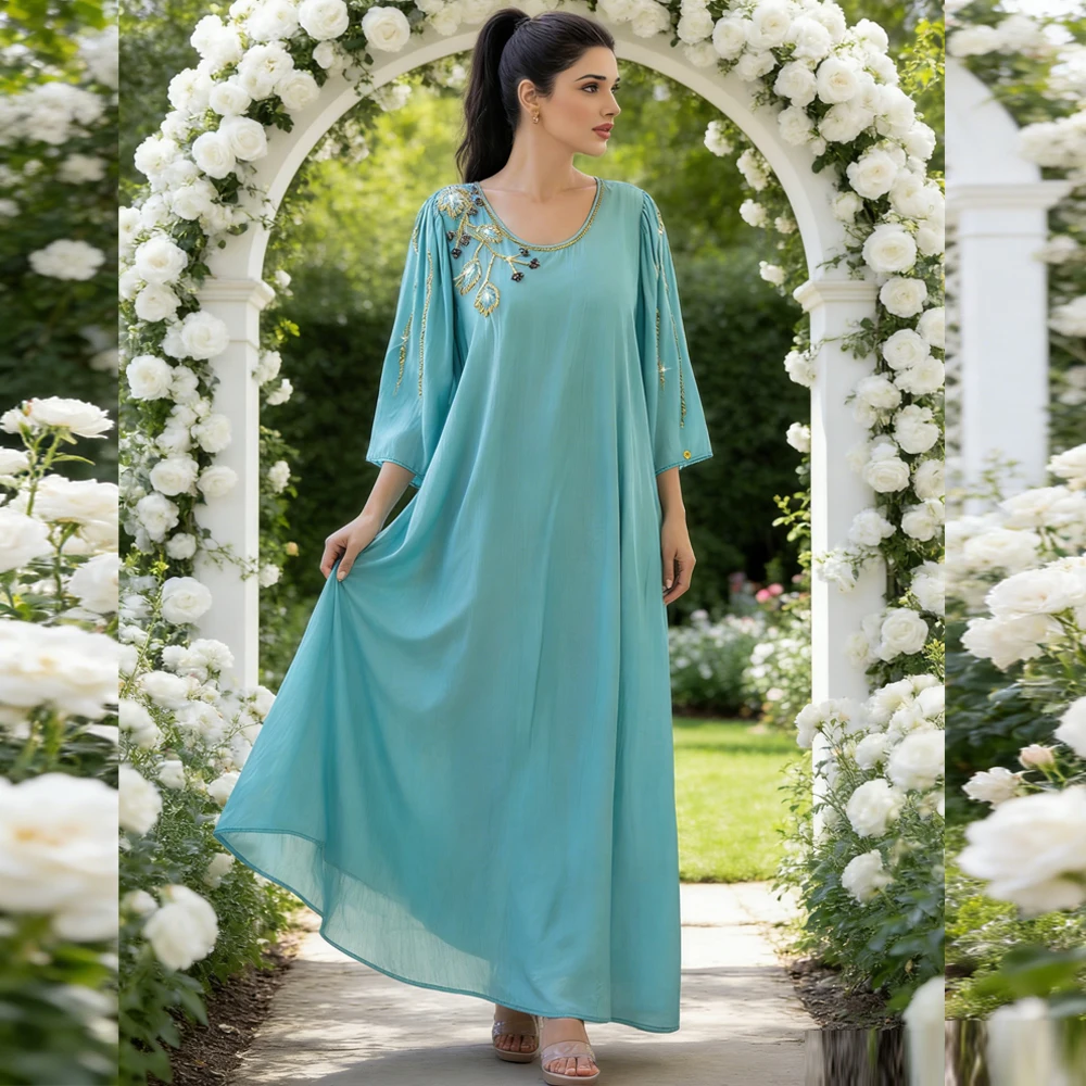 

Diamonds Abayas Morocco Kaftan Women Muslim Maxi Dress Eid Ramadan Kebaya Caftan Femme Musulmane Vestidos Robe Islam Clothing