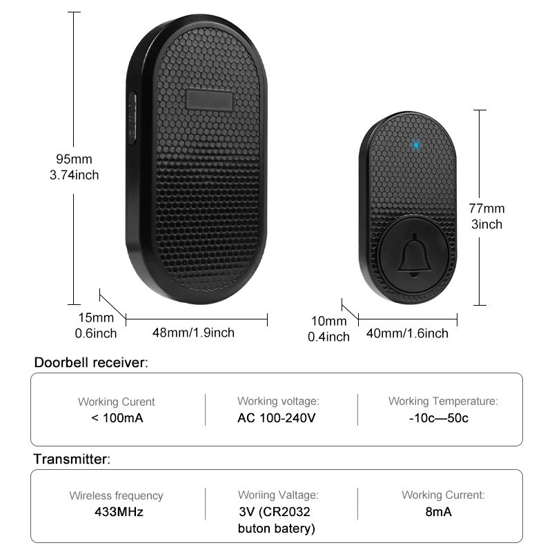 Wireless Doorbell Smart Home Welcome DoorBell Waterproof 32 Songs 4 Level Volume Intelligent DoorBell Chime Kit US/EU Plug