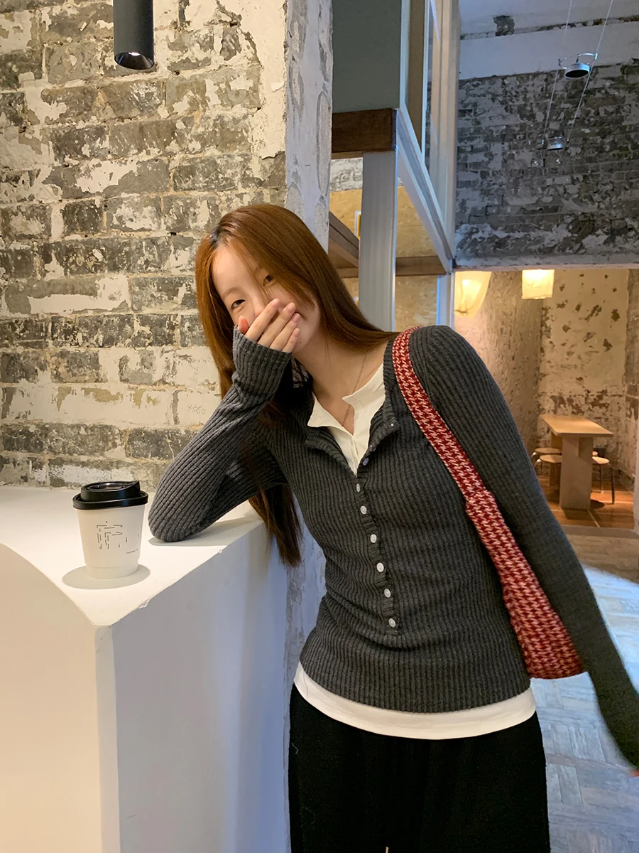 

G Sle ey Knitted Sweater Women's Faionable Autumn 2025 New Arrival Double Layered Top Polyester Viscose Spandex