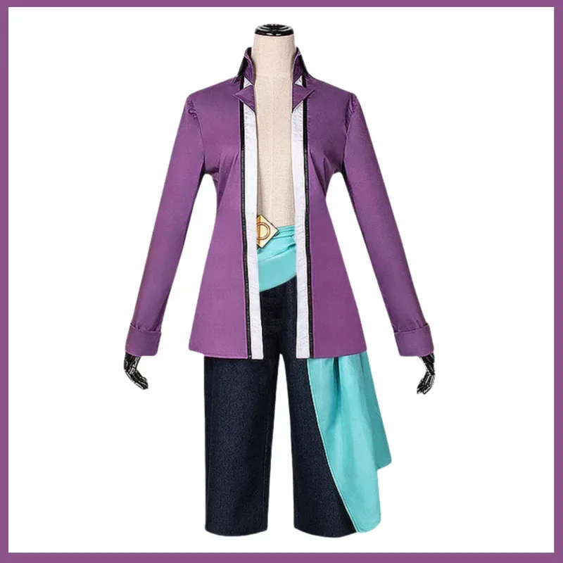애니메이션 마르코 코스프레 의상 보라색 긴 소매 탑 코트 허리 장식 유니폼 성인 남성 할로윈 크리스마스 의상;3'v,6.h'