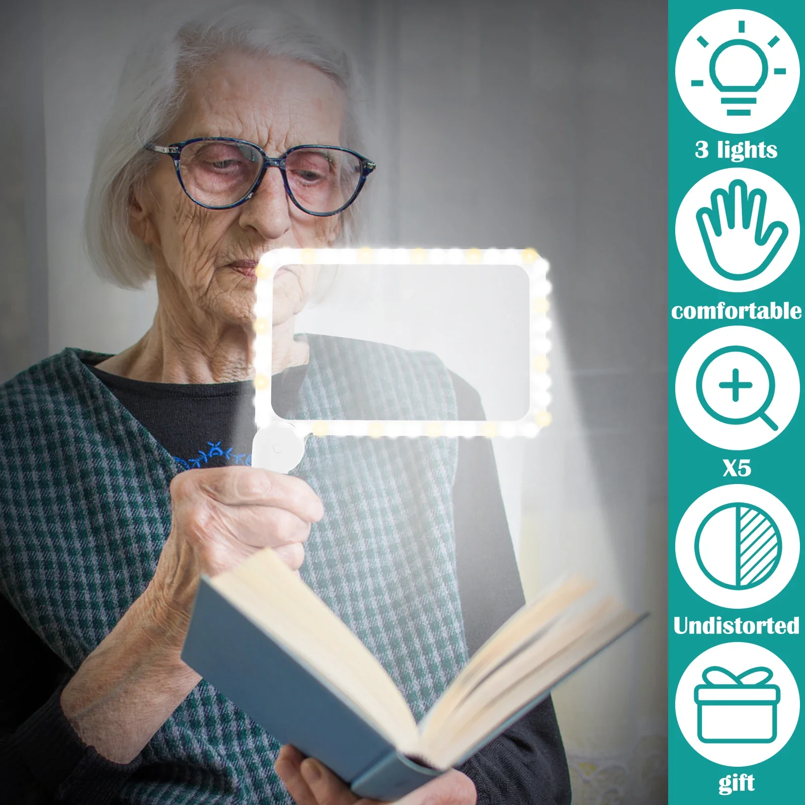 Imagem -02 - Lupa 5x com 48 Led de Luz e Lente Antirreflexo Lupa Leve de Página Inteira para Leitura de Idosos Macular de Baixa Visão