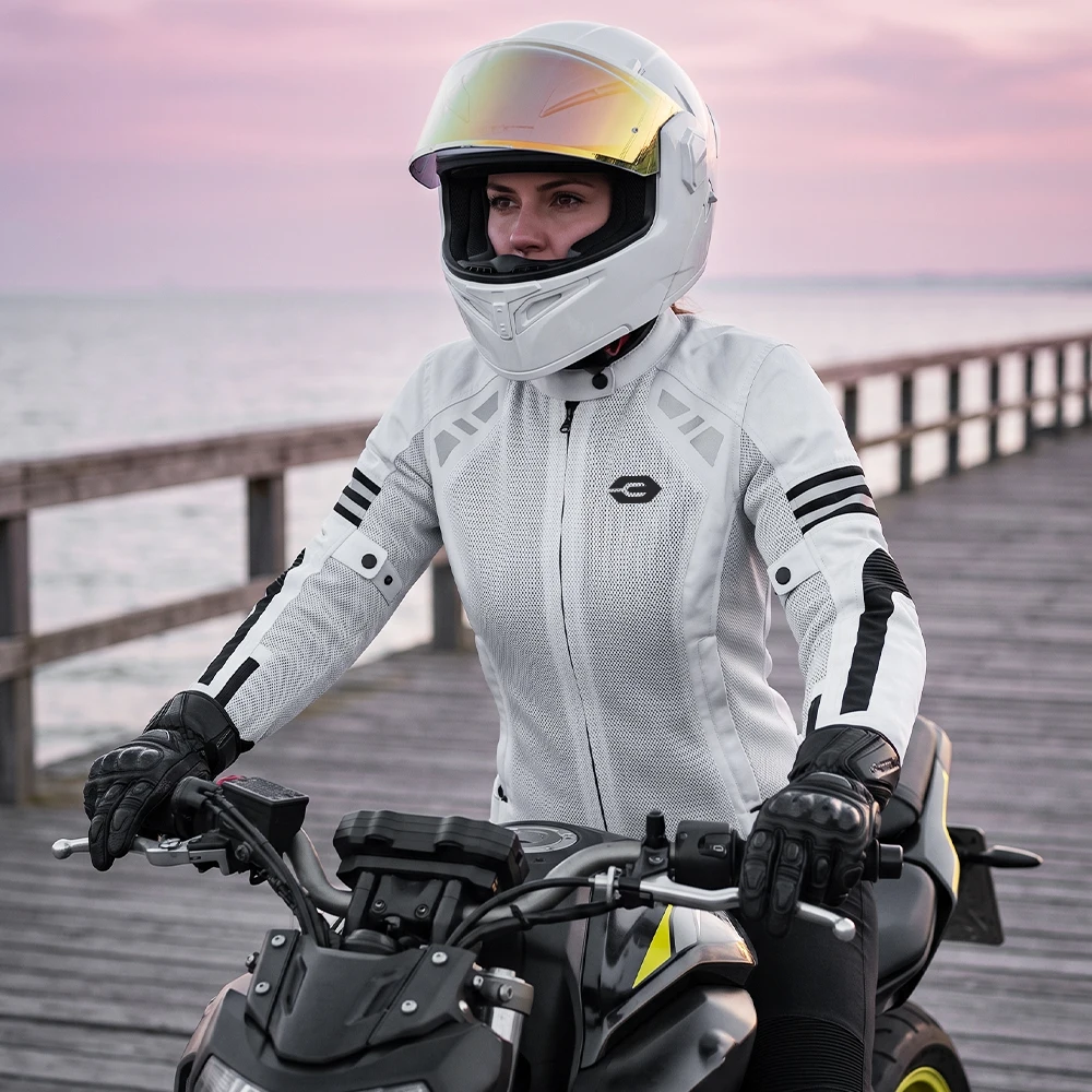 New Women Motorcycle Jacket Breathable Mesh Blouson Moto Nighttime Reflection Motorbike Riding Jacket Built-in Protective Gear