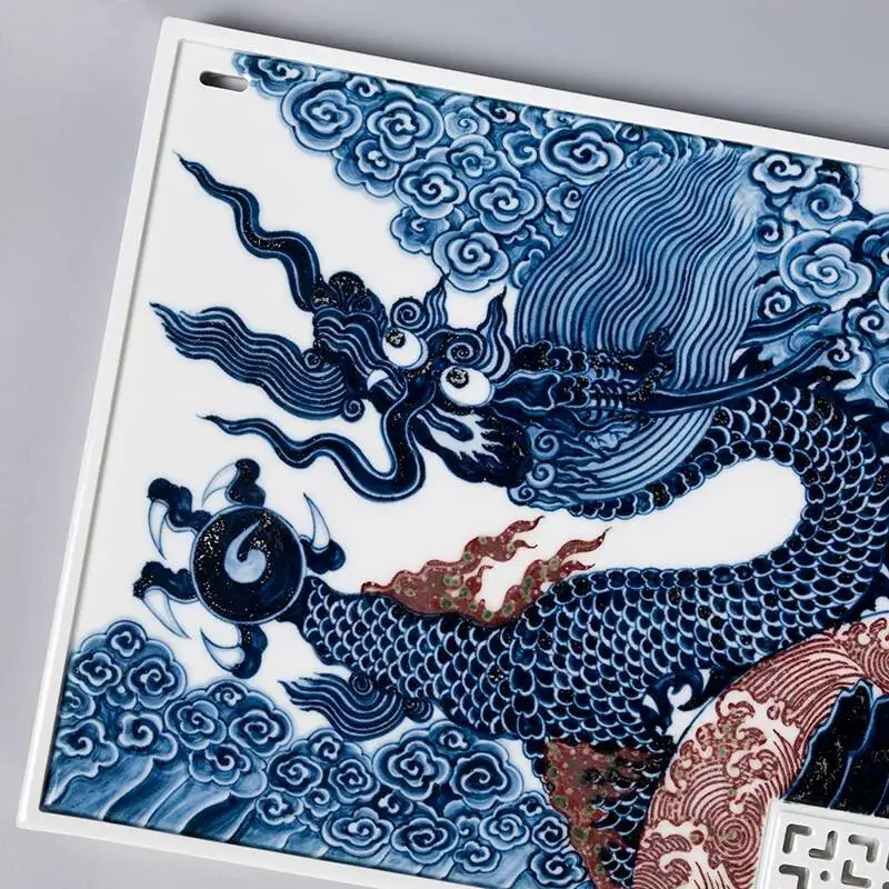 Holy Mountain Chen Tong's Works Jingdezhen Antique Blue And White Glaze Red Dragon Teng Benhai Tray Set Ceramic Tea Table