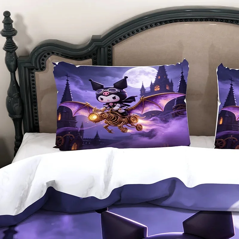 Cute Kuromi Gothic Castle Night Flight Duvet Cover Set, Soft Breathable Bedding, Halloween Christmas Gift For Girls Room