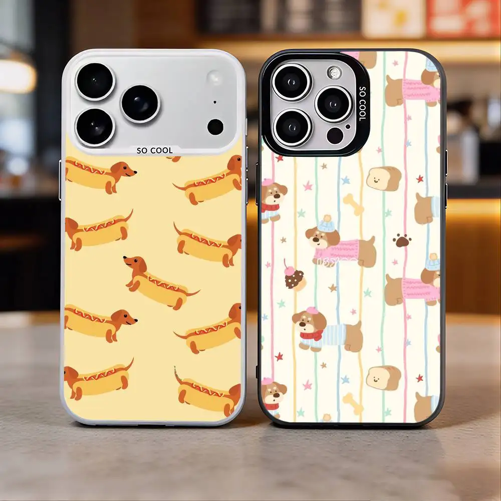 

Dachshund Dog Love Phone Case For iPhone 17, 16,15,14,13,12,11 Plus,Pro Max, Colorful Silver Funda Cover