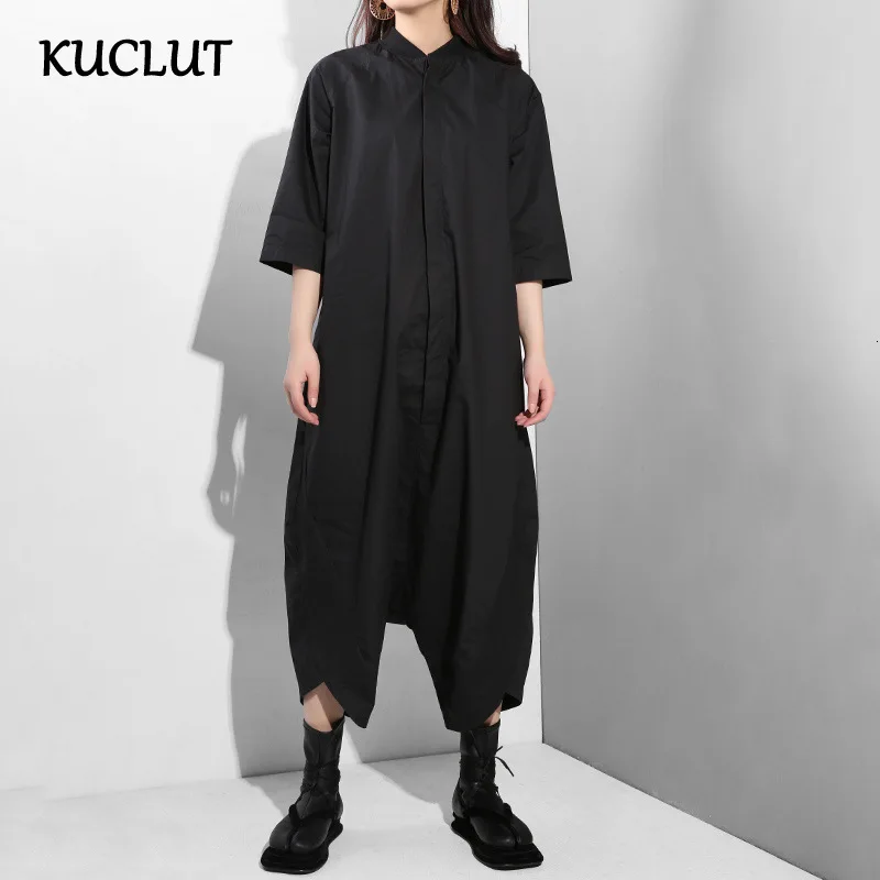 

KUCLUT модный однобортный дизайнерский комбинезон для женщин, повседневные свободные комбинезоны с короткими рукавами, женские модные 1A394