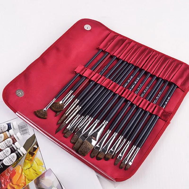 Artist Oil Paint Brushes 18Pcs/Set Paintbrush Set Deluxe Gift Nature Kazan Squirrel Brush Art Brush Set Watercolor Brush Sets