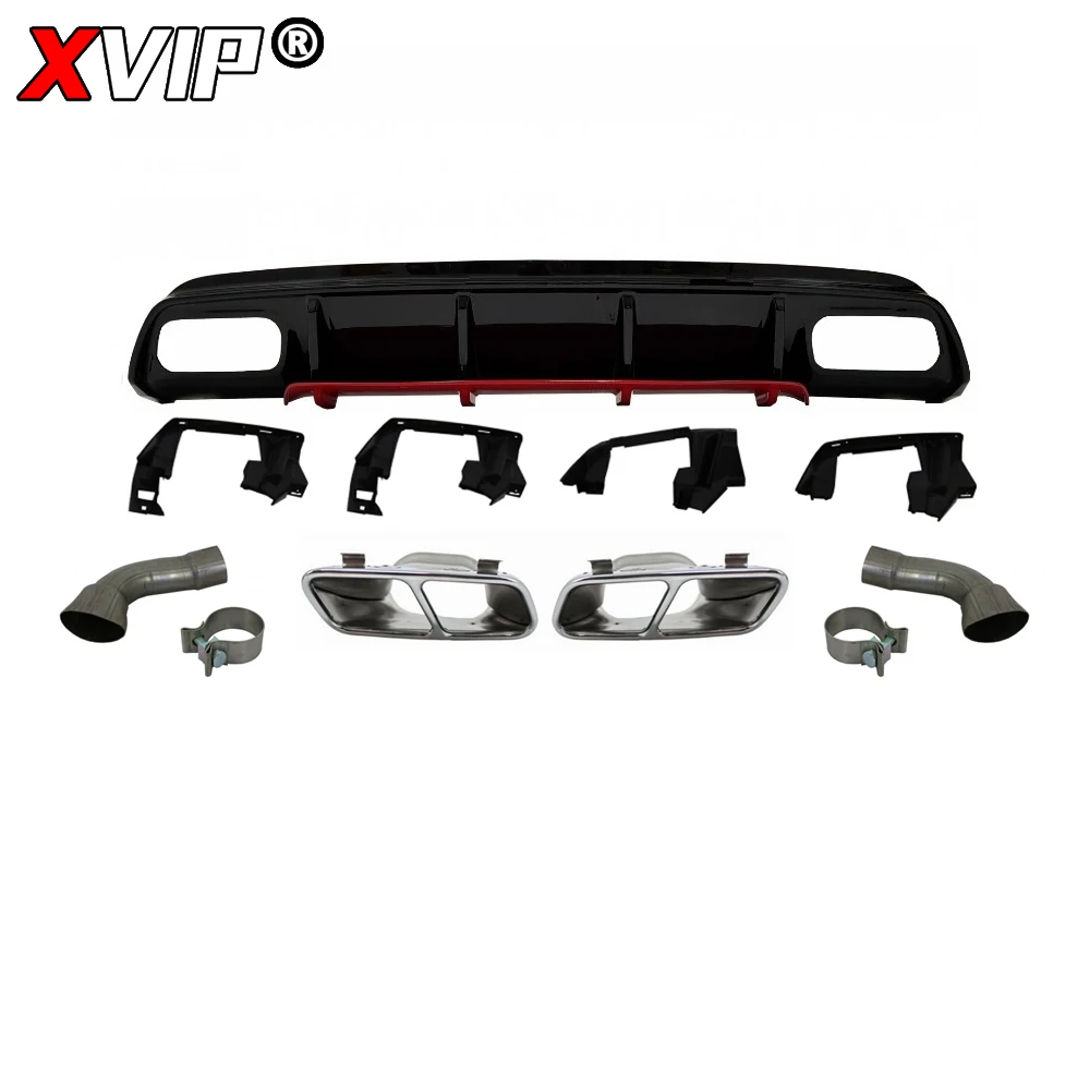 XVIP Red Glossy Black Rear Diffuser With Exhaust Pipe For Mercedes Benz A-Class W176 A200 A45 AMG 2013-18 Bumper Car Accessories