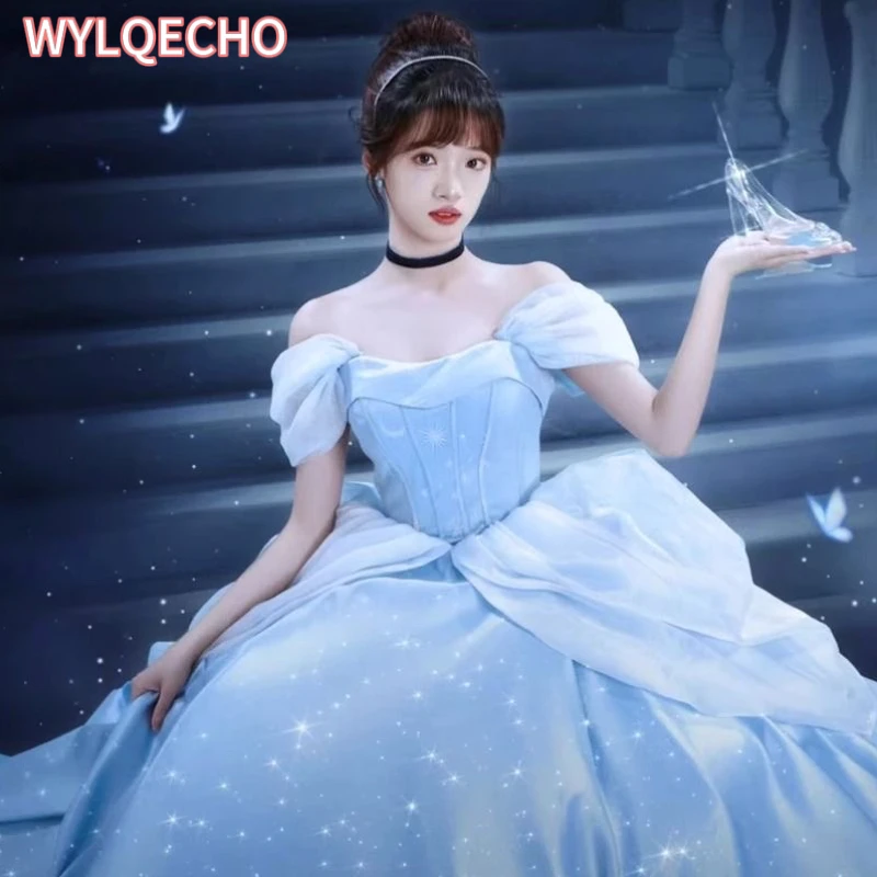 Blue Prom Dress Engagement Jacquard Dress France Vintage Sweet Korean Princess Fairy Dress Evening Party Dress