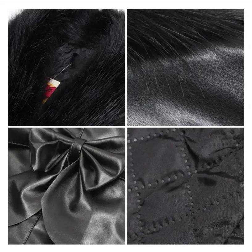

Christmas Women Leather Jacket Fur Collar Stitching Simulation Leather Oversized Raccoon Autumn Winter Sleeveless Vest Coat