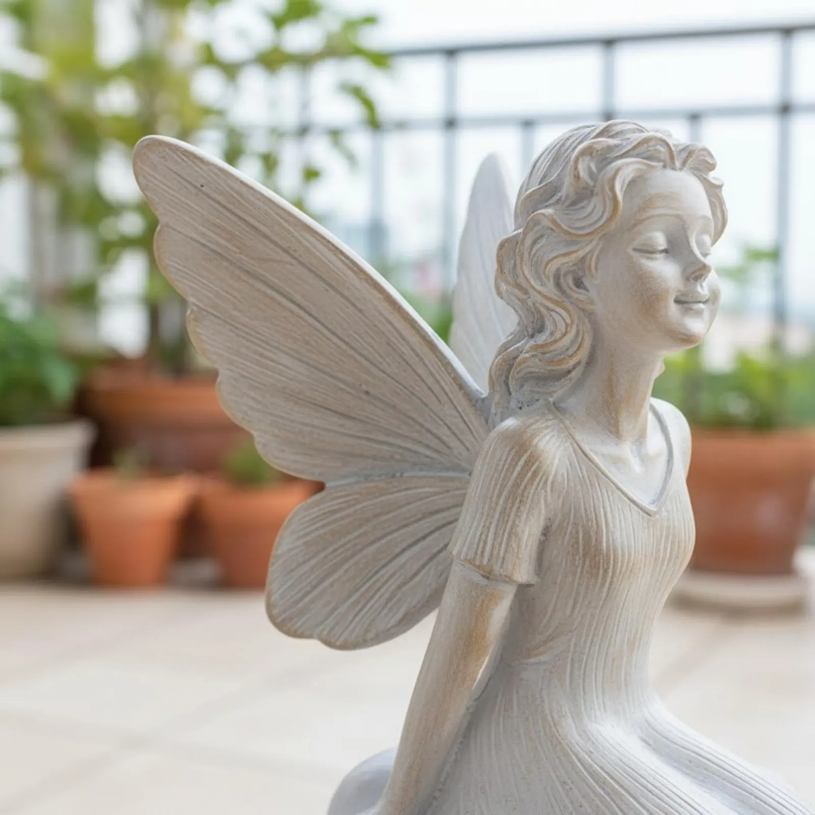Fairy Garden Statue Creative Design Fairy Figurine with Avian Companion House Decoration Cement Color Finish for Balcony, Yard