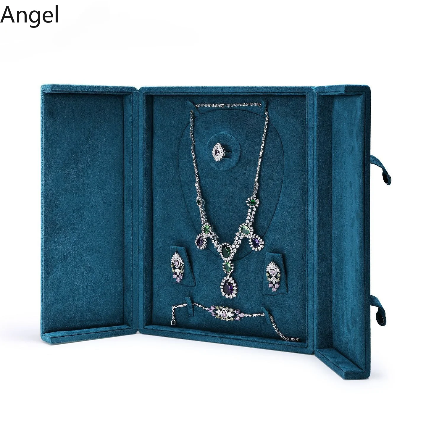 Square Vintage Velvet Jewelry Box, Flip-Top Multi-Layer Storage Organizer for Ring Necklace Bracelet, Eid Mubarak Gift Case