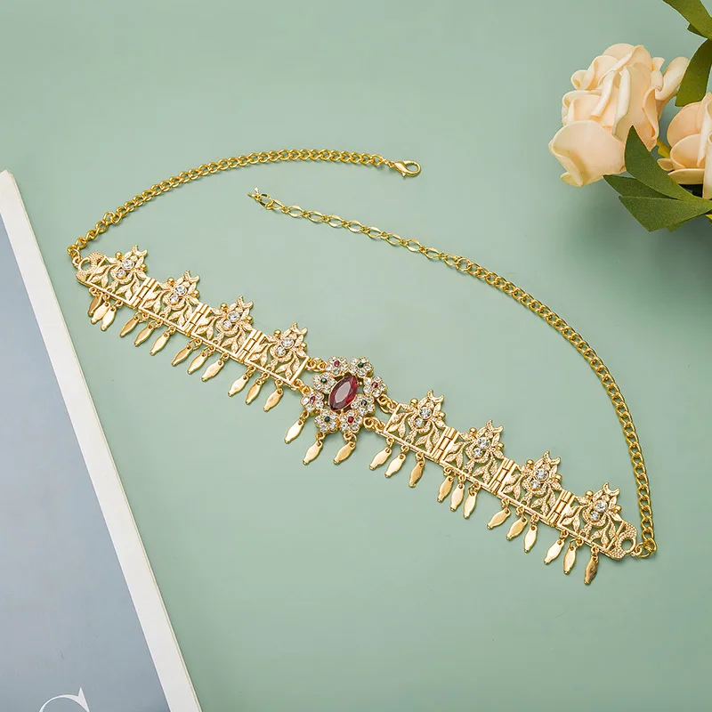 

Gorgeous Gold-Toned Floral Head Chain With Rhinestones, Perfect For Ethnic Wear, Festival & Boho Style Outfits