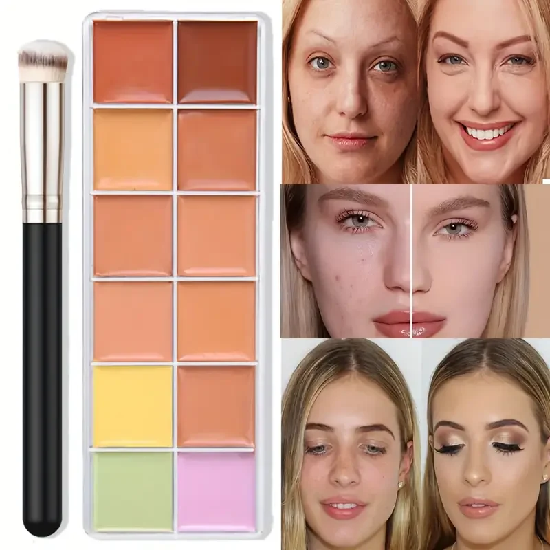 VERONNI 12 色コンシーラーパレット ブラシ付き - ナチュラル クリーム ニキビスポット ダークサークル カバー フェイス ファンデーション 明るく化粧品メイクアップ