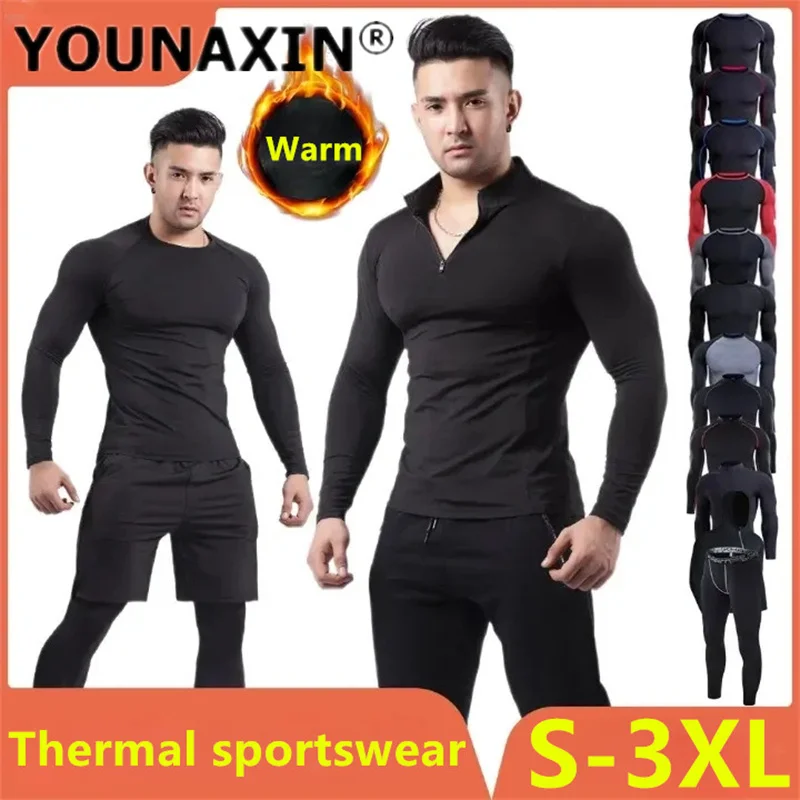 Unisex Plush Warm Fitness Clothing Thermal Men Winter Elastic Tight Long-sleeved Sports T-shirt Training Running Yoga Base Layer