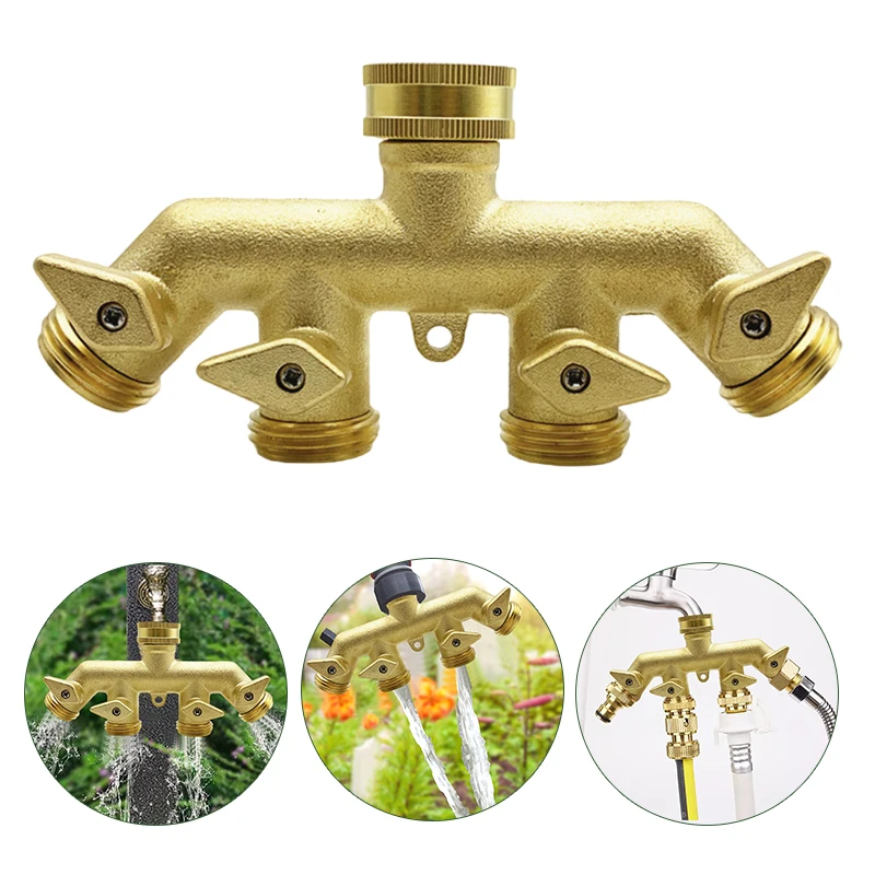 

Garden Copper 4-way Hose Splitters Four Port Water Faucet Valve Connector Splitters Y-Type One-quarter Nipple Joint Diverter