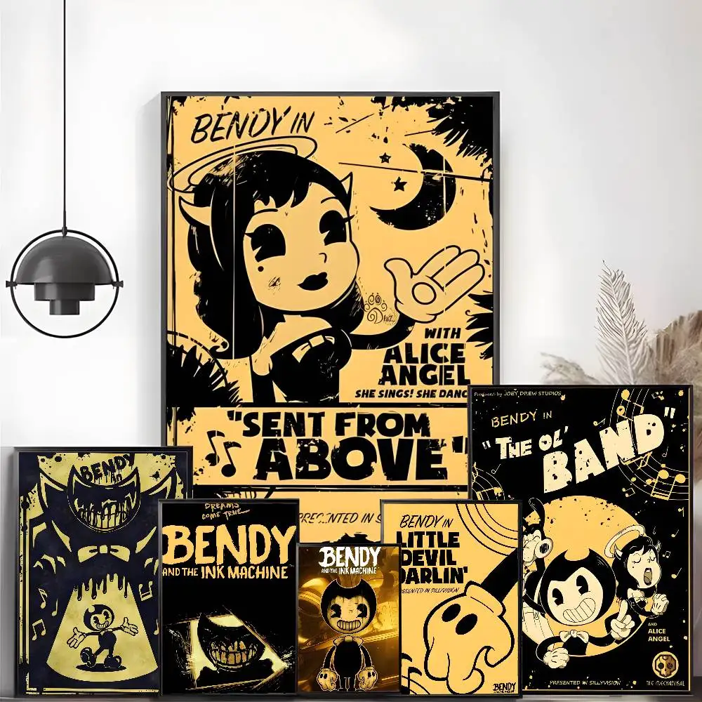 B-Bendy A-And The L-Ink M-Machine Movie Sticky Poster High-definition Art Sticker Self Adhesive Waterproof Home Decoration