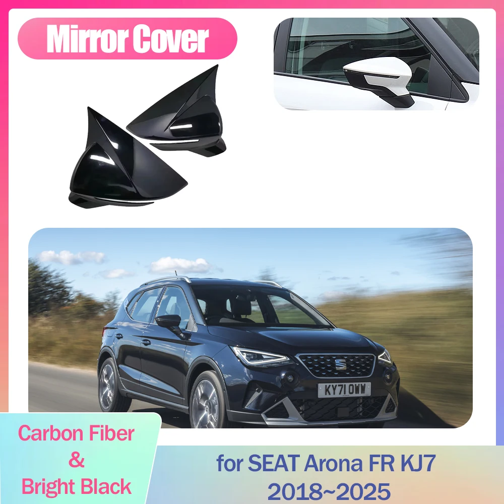

2 шт. автомобильное зеркало для SEAT Arona FR KJ7 2018 ~ 2025 2019, крышка-паста, крыло, углеродное волокно, черная отделка, наклейка в виде ракушки, часть аксессуаров