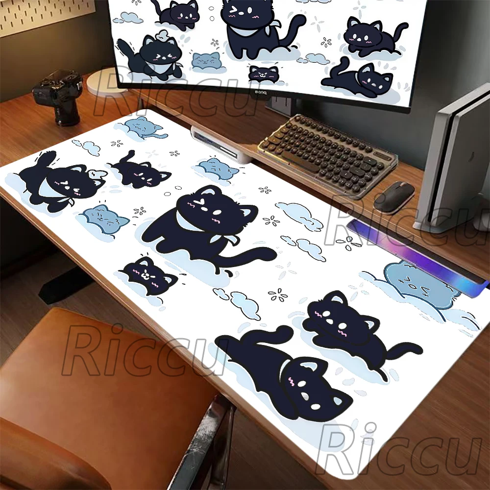 electronic HD print Blue background black cat PC Christmas 400x900mm Gift Boyfriend xxl Girlfriend Family Rubber speed Mouse Pad