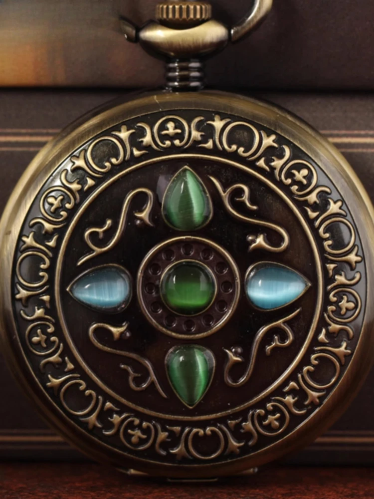 全自動機械式懐中時計ジェムストーンレトロ中空フリップノスタルジックな男性と女性のネックレス