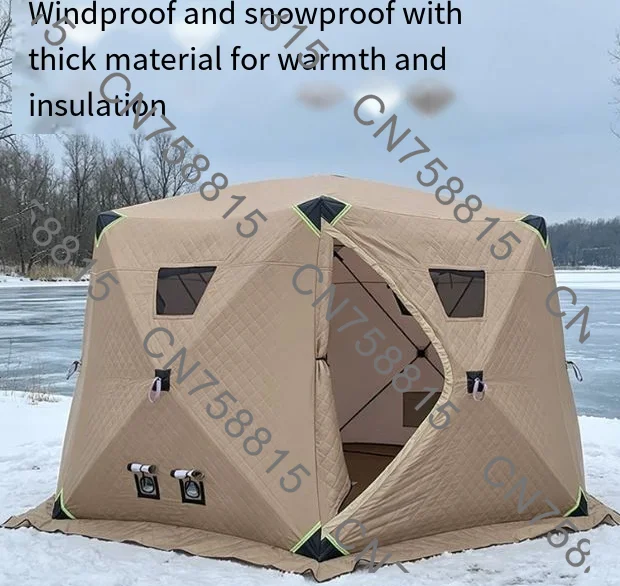Winter ice fishing tent big hexagonal camping grazing windproof warm automatic quick open ice fishing house