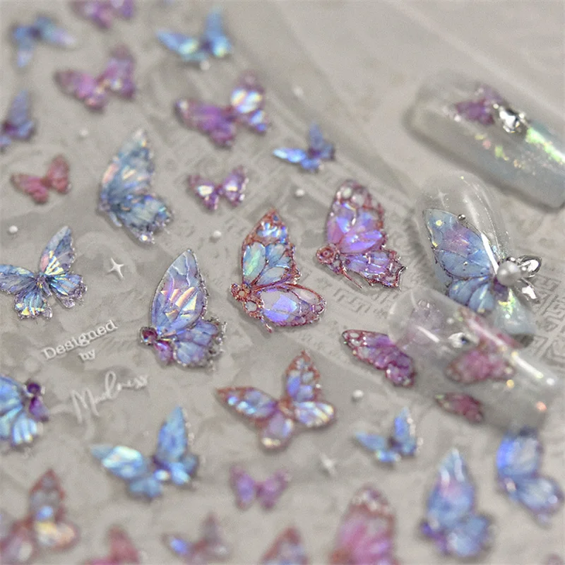 Purple Flash Fragment Shell Light Butterfly High Quality Nail Stickers Spring Nail Art Decal Design Manicure Tool