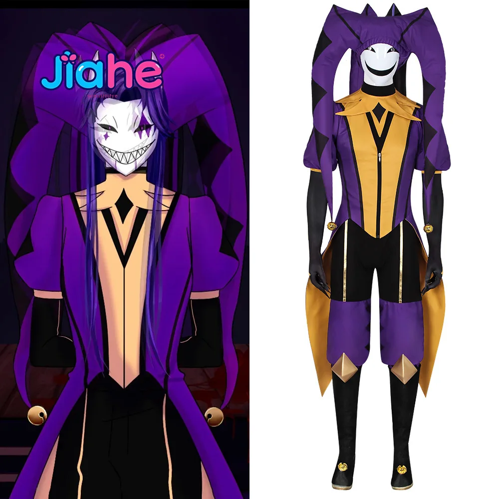 Pierrot Purple joker Cosplay Costumes Game COS  Role Play Clown Uniform Circus Halloween Carnival Party Outfit Men Woman