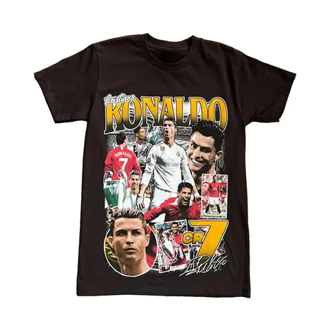 Cristiano Ronaldo Men Cotton TShirt Vintage Retro Streetwear Casual Black