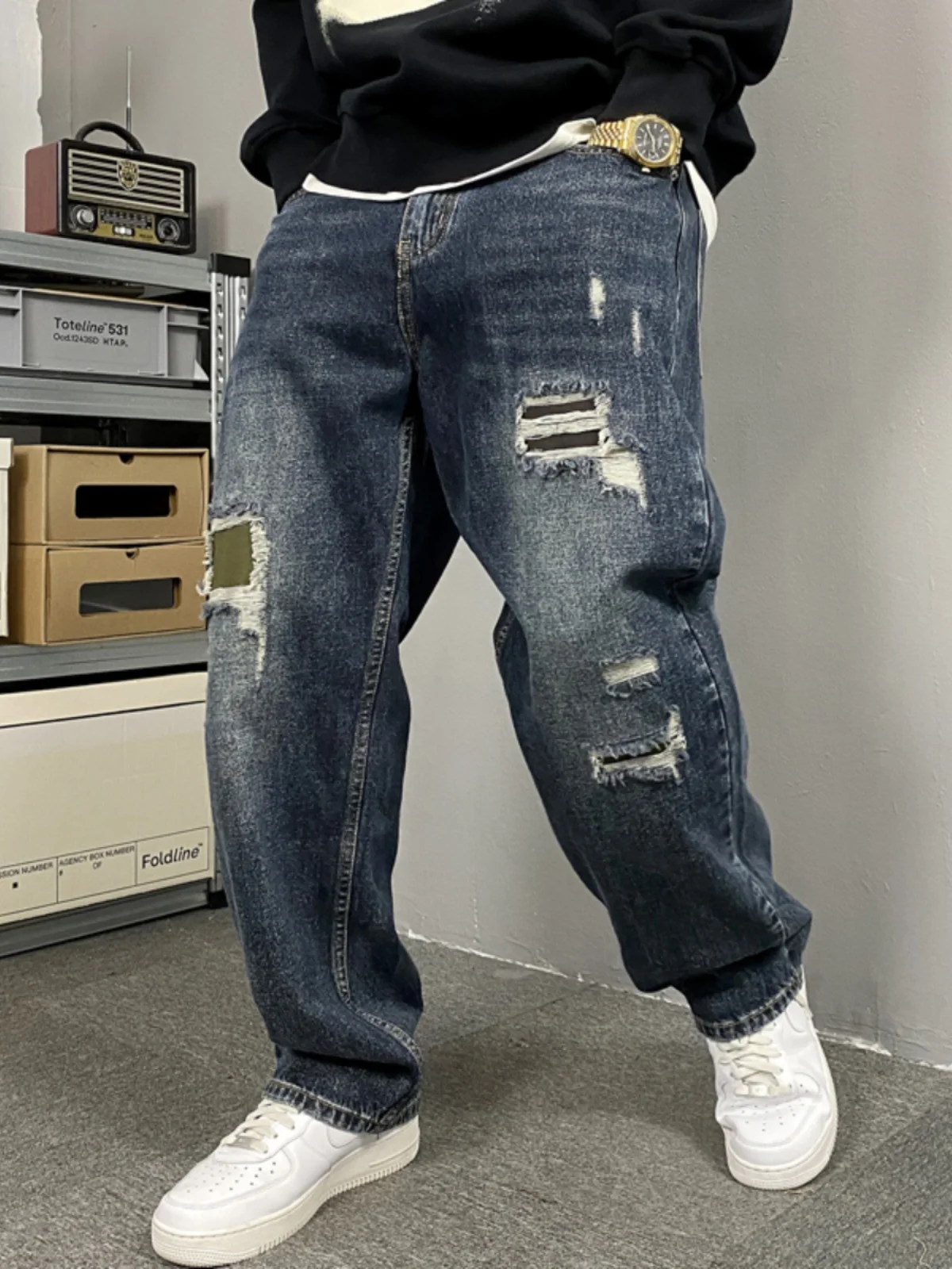 

Мужские джинсы в стиле ретро, американский кэжуал, пэчворк, широкие брюки, осенние, прямые, свободного кроя, молодежные, повседневные, деним