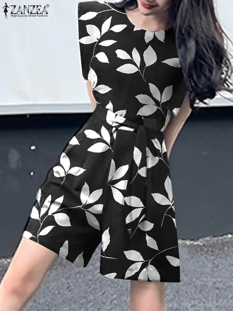 ZANZEA Bohemian Floral Printed Jumpsuit Female Elegant Beach Playsuits Summer Stylish Sleeveless Rompers Casual O-Neck Overalls