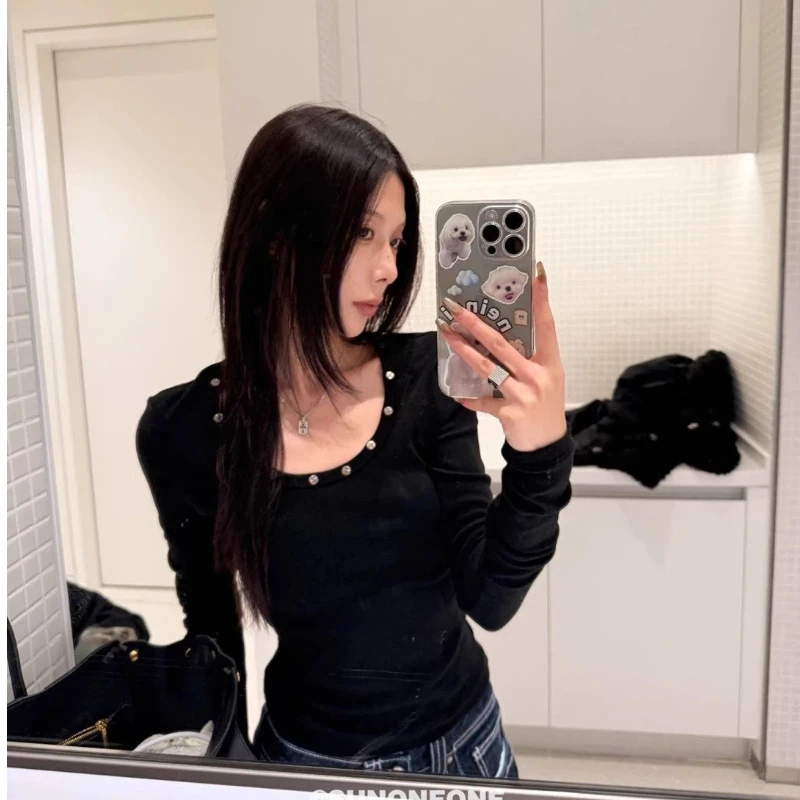 High Street Solid Slim Simplicity T Shirts New Long Sleeve Youth O-neck Casual Tops Women Clothing Korean Fashion Spring Autumn