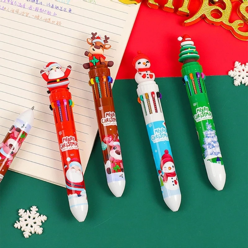 Christmas Ballpoint Pen 10-in-1 Retractable Multicolor Ballpoint Pen for Kid Calss Reward Christmas Party Favor