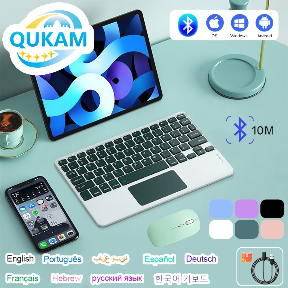 

QUKAM New Bluetooth Wireless Keyboard Touch and Mouse For iPad Xiaomi Samsung Android iOS Windows Tablet Phone Laptop PC Spanish