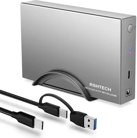 RSHTECH boîtier de disque dur amélioré en aluminium USB C vers SATA boîtier de station d'accueil de disque dur externe pour disque dur et SSD 3.5 "jusqu'à 22 to UASP