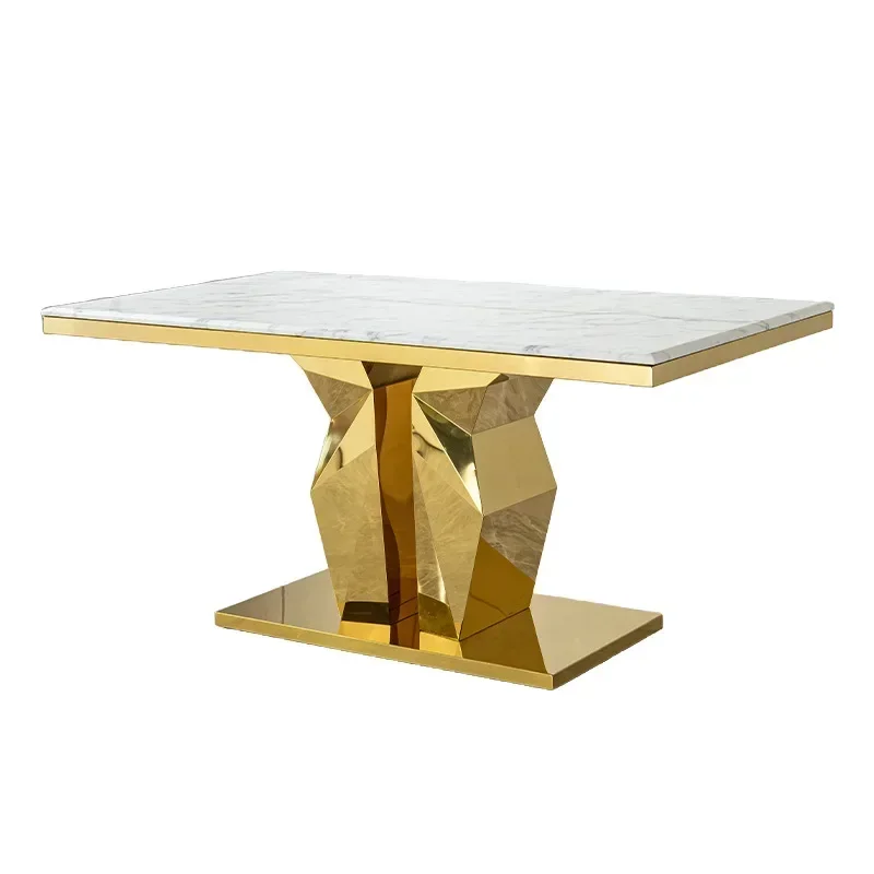 Italian dining table light luxury high-end marble dining table high-end luxury villa home designer stainless steel dining table