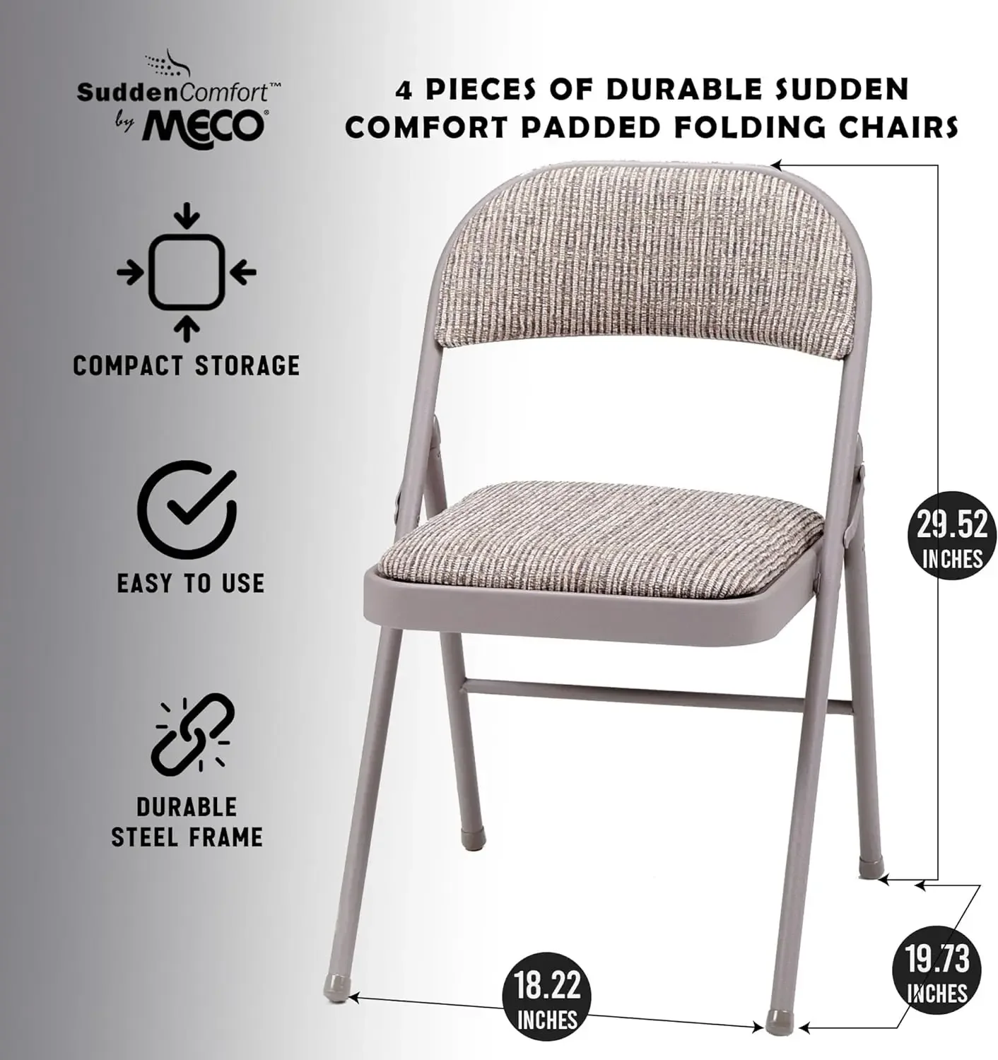 Sudden Comfort Deluxe Metal Fabric Padded Folding Chairs Dining Chairs Set, Ideal for Indoor Special Occasions or Outdoor Events