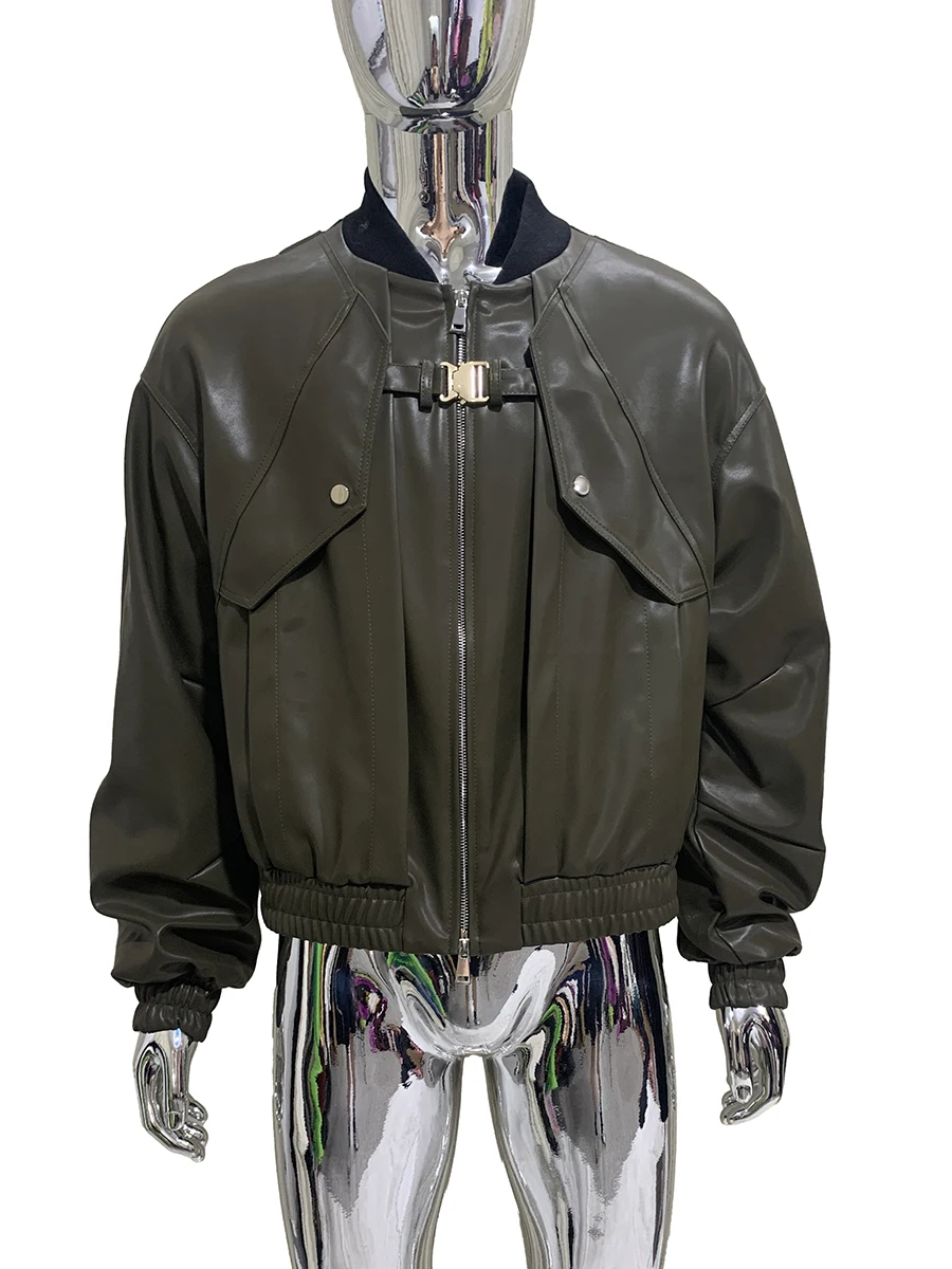 

Spring Autumn Cool Short Soft Pu Leather Bomerb Jacket Men with Zipper Long Sleeve Chic Luxury Designer Emo Clothes Fashion 2025