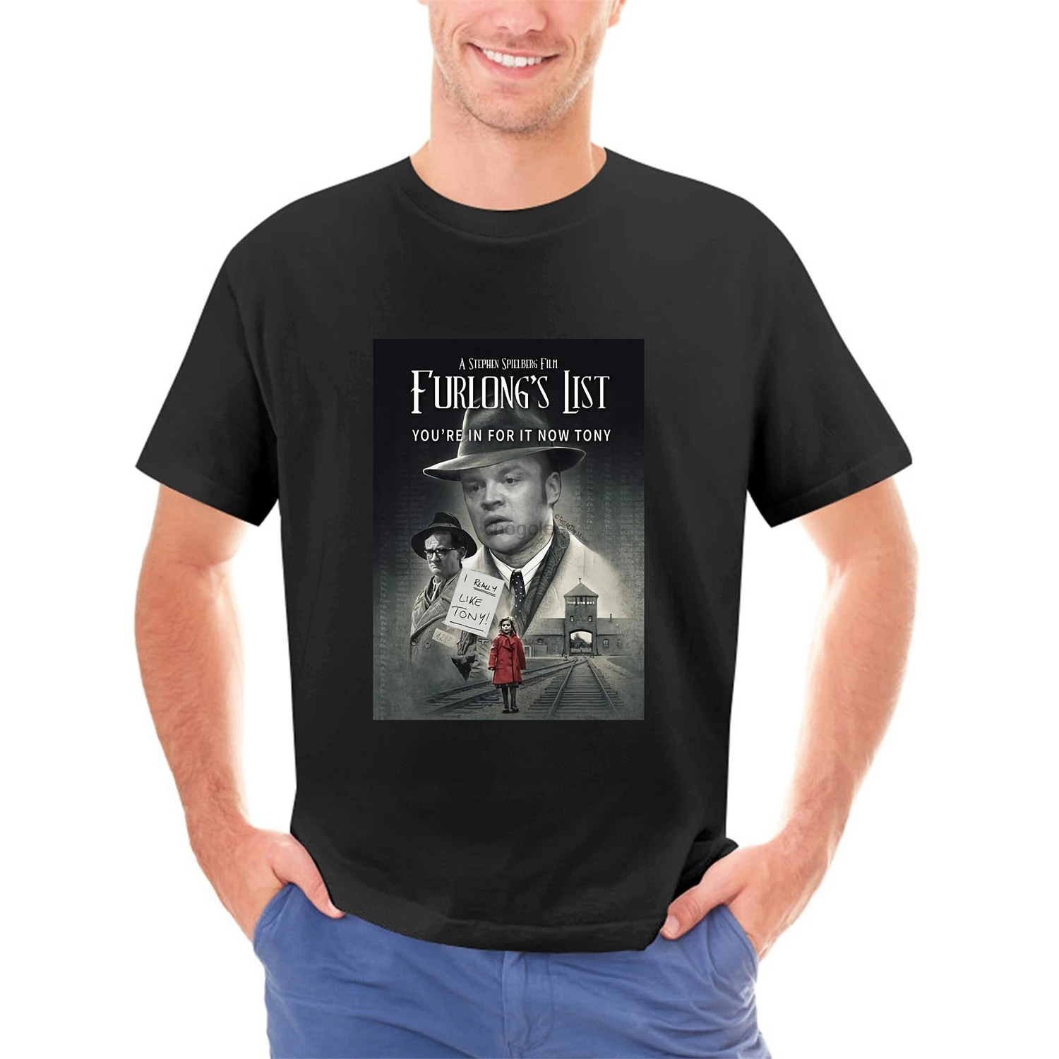 Parody Schindlers List t shirt based on Fr Noel Furlong from Father Ted