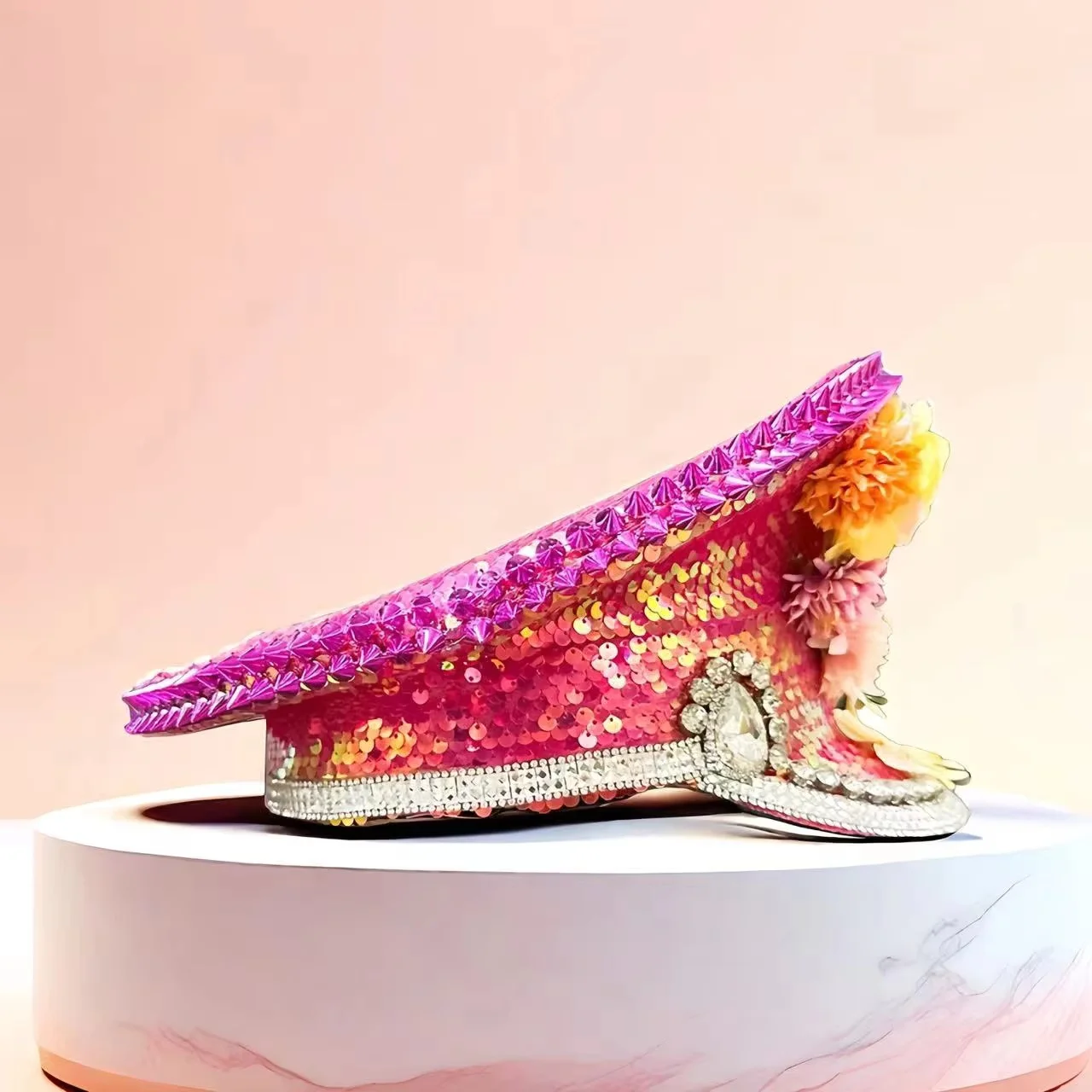 HongLuan Sombrero de disfraz de Halloween rosa, sombreros de capitán con diamantes de imitación para mujer de festival de hombre ardiente, accesorios femeninos de cosplay