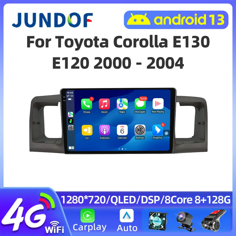 

JUNDOF 1280*720 Car Multimedia Player For Toyota Corolla E120 2001 2002 2003 2004 wireless Carplay Android Auto 4G Wifi 2din