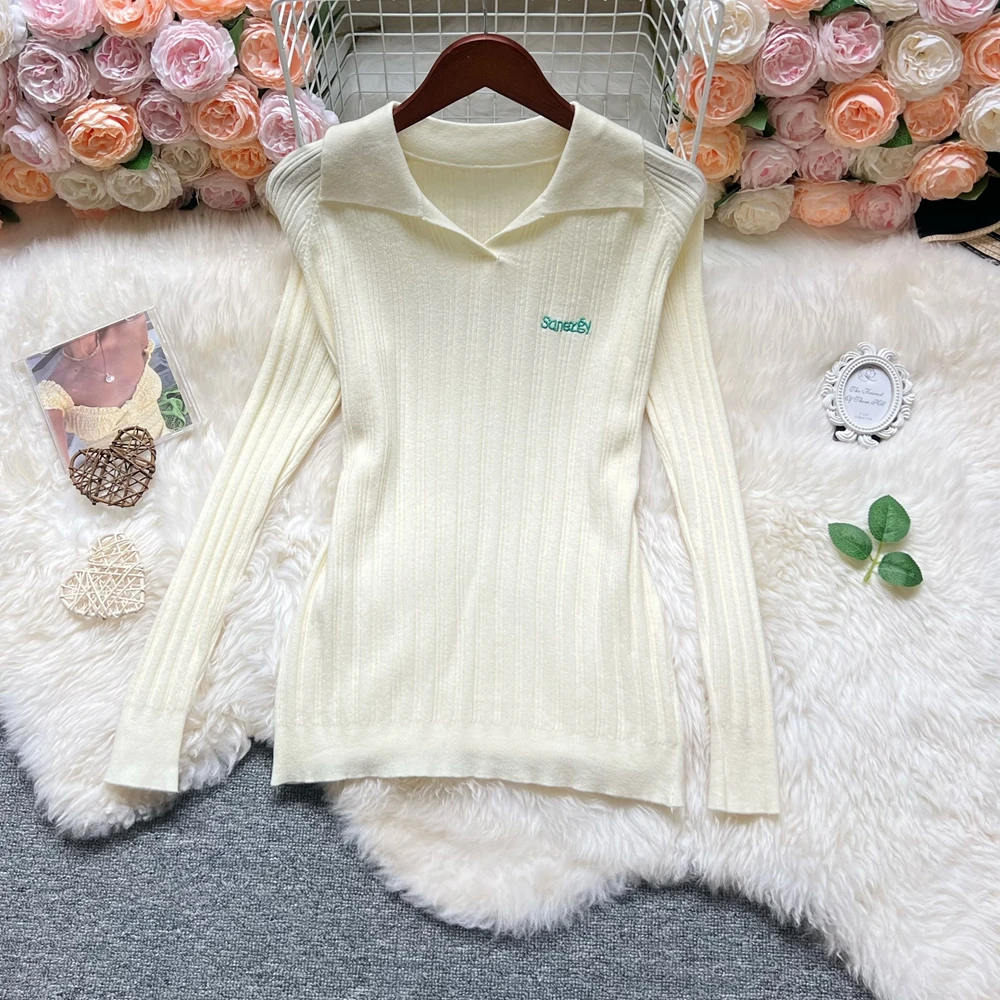 YuooMuoo Chic Moda Elegante Top lavorato a maglia Donna Marca Moda Ricamo Maglioni monopetto Streetwear Lady Outfit Camicie