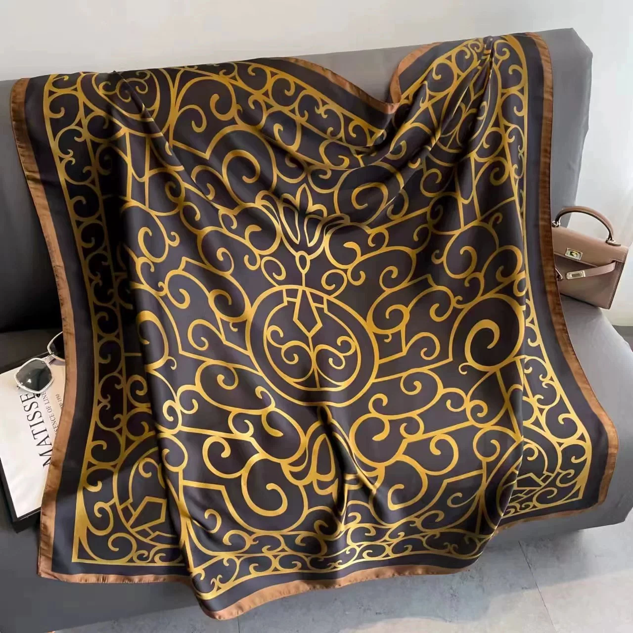 

110cm Large Sqaure Scarf Printed Imitation Silk Scarf Women's Hadscarf