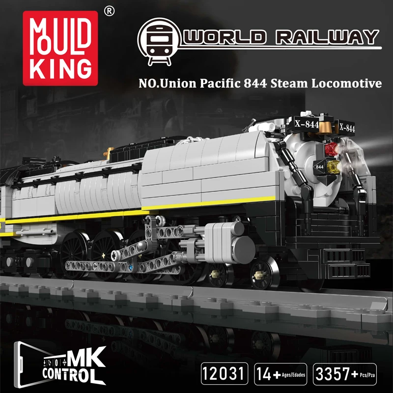 MOULD KING-décennie s de construction de train télécommandés, série ferroviaire mondiale, ensemble lomatéritive à vapeur UP844, jouets, cadeau de Noël, 12031