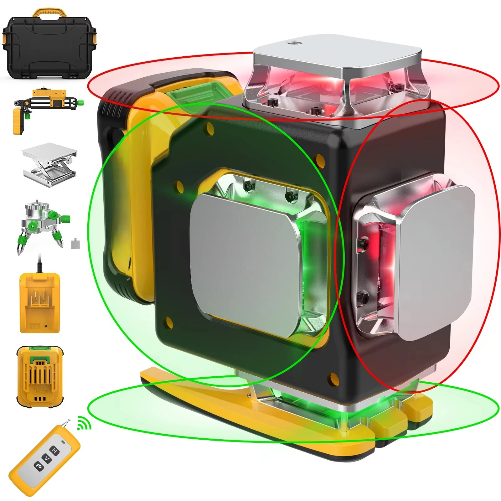 Laser Level 360 Self Leveling 12V Lithium Battery Laser Leveling Tools Green+Red Dual-colored Lines