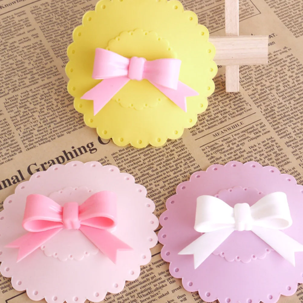 

4pcs Bow-knot Pattern Lid Covers Creative Food Grade Silicone Mug Cover Drink Cup Cover Random Color