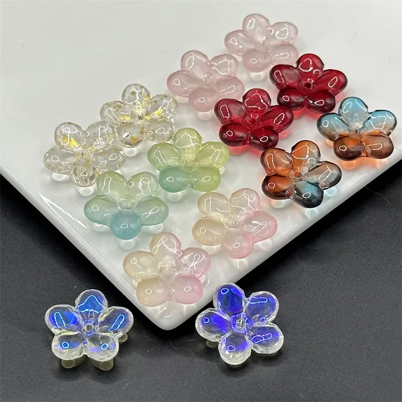 10 sztuk/partia lampowe szklane koraliki Gradient kolor 21MM kwiat luźne glazury Charms do wyrobu biżuterii DIY kolczyki bransoletka akcesoria