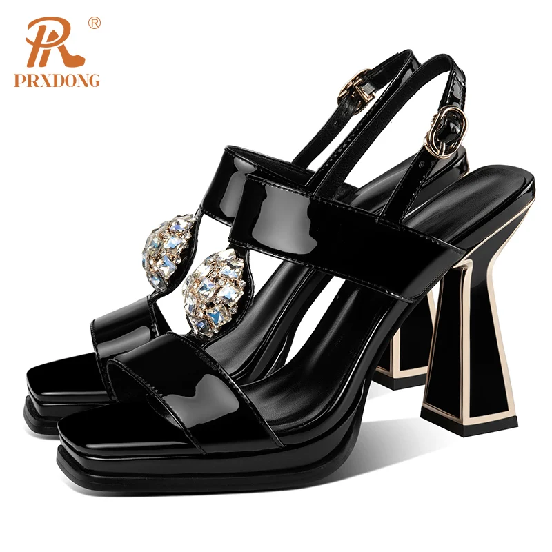 PRXDONG Women\'s Shoes New 2023 Summer Sexy High Heels Platform Black Beige Crystal Dress Party Wedding Female Sandals Size 34-39